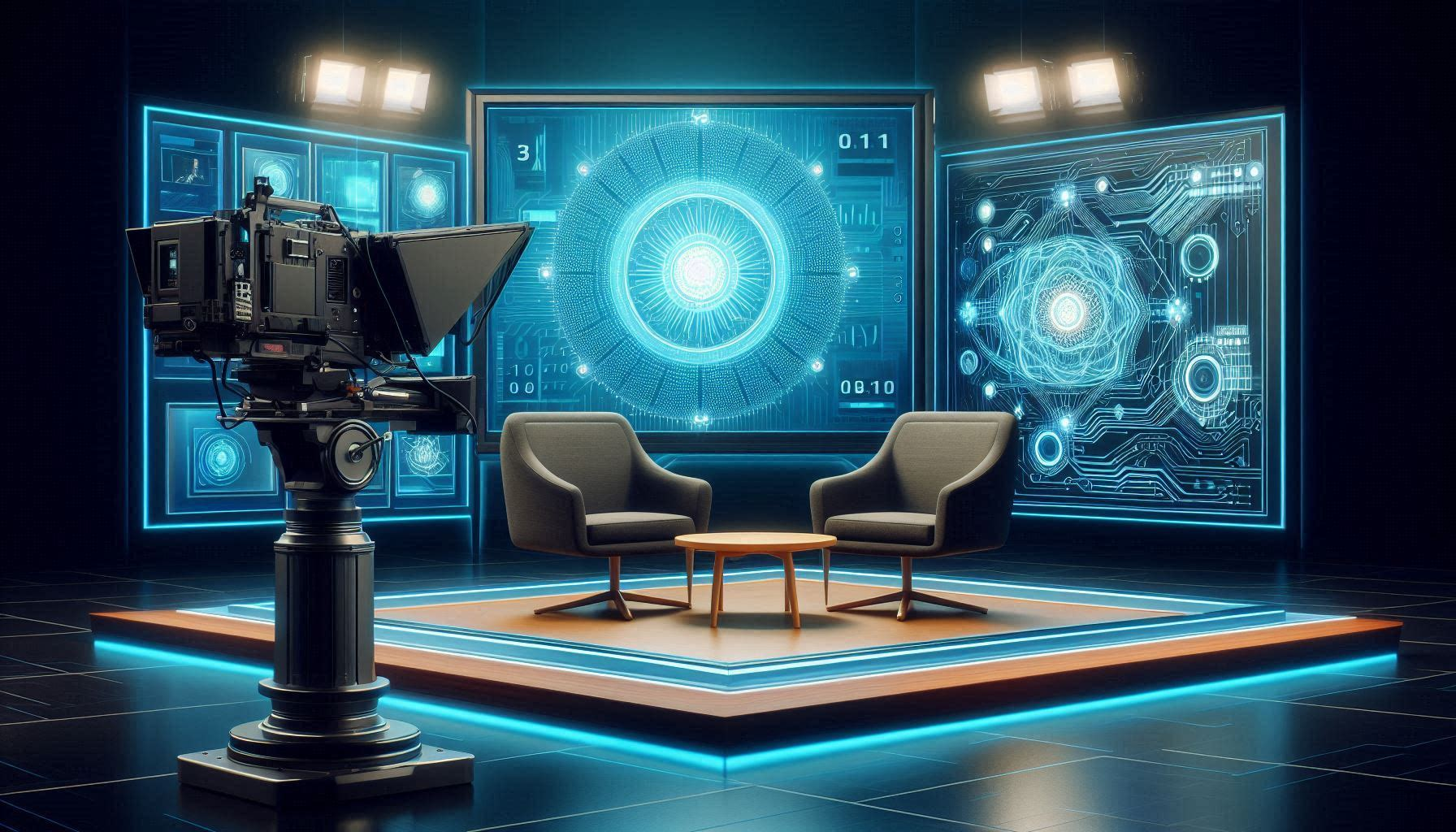 A network television set for an interview about quantum computing and AI