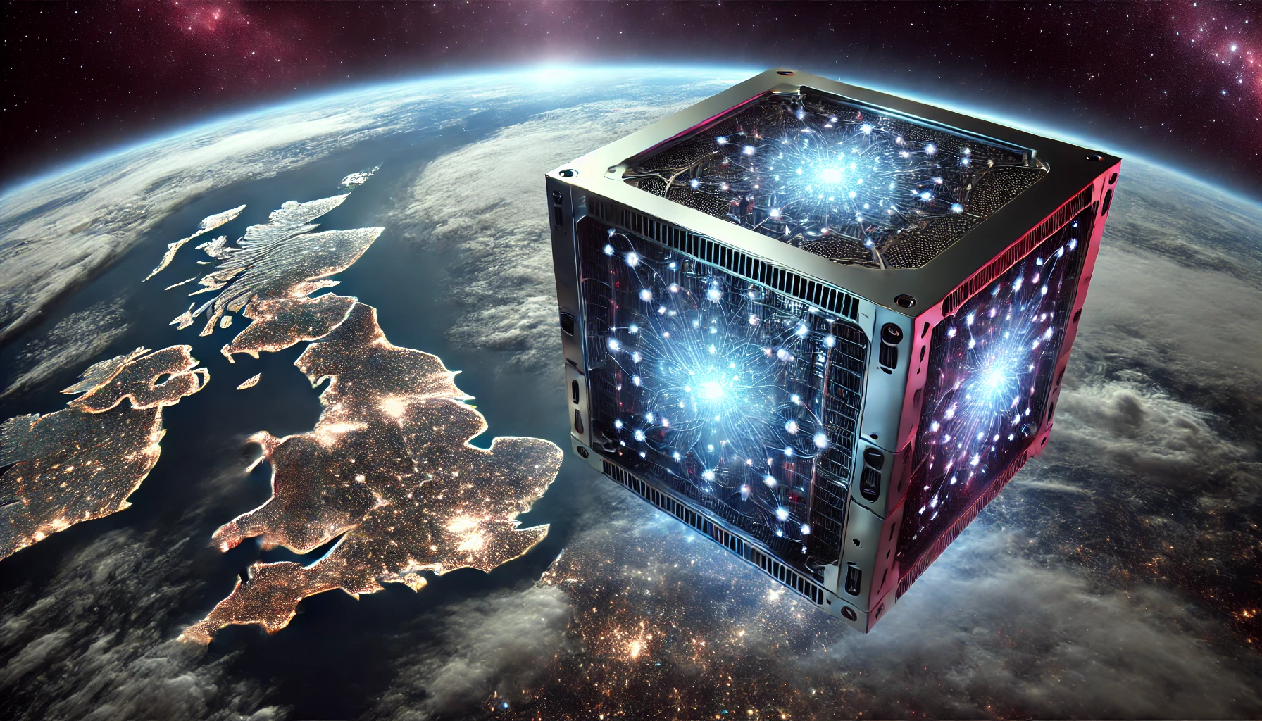 A quantum computer floating above the earth